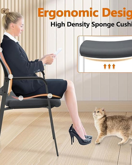CLATINA Mesh Back Stacking Arm Chairs with Upholstered Fabric Seat and Ergonomic Lumbar Support for Office School Church Guest Reception Grey (Gray-8 Pack)