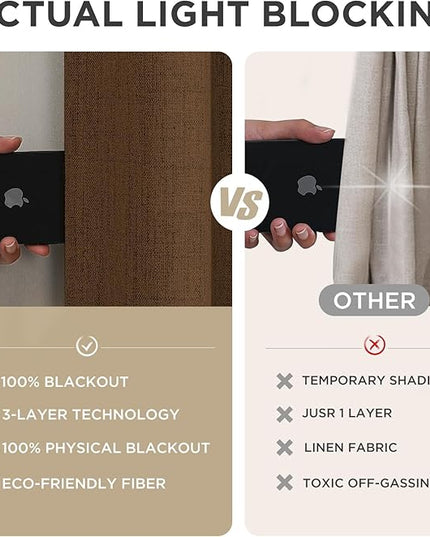 Joydeco Linen Blackout Curtains for Bedroom - 100% Light Blocking 1 Panels, Cappuccino Drapes 100" W x 96" L, Thermal Insulated Room Darkening Curtains for Living Room, Rod Pocket & Back Tabs