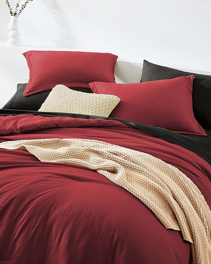 WRENSONGE Full Size Comforter Sets, 7 Pieces Bright Red Bed in a Bag with Fitted Sheet, Flat Sheet, 2 Pillow Shams, 2 Pillowcases, Warm Bedding Sets for All Season