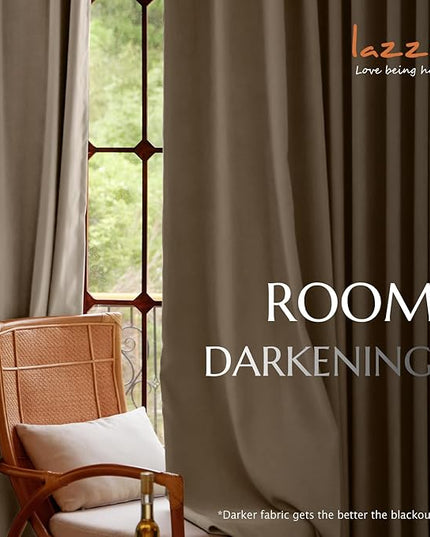 Lazzzy Velvet Blackout Curtains Thermal Insulated Room Window Drapes Super Soft Luxury Curtains for Living Room Bedroom Rod Pocket 2 Panels, Light Taupe, 52" W x 108" L