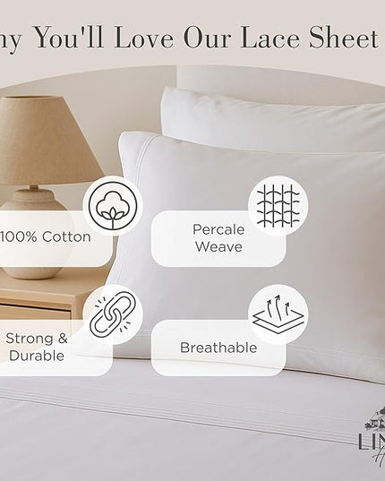 Linen Home 100% Cotton Percale Triple Pleat Hem Pillowcases King Size, White, 2 Pieces of Pillow Case, Crisp and Cool Strong Bed Linen, 20 inches X 40 inches