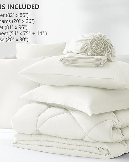 CozyLux Full Size Comforter Sets Ivory - 7 Pieces Bed in a Bag Full, Luxury Soft Bed Set for All Seasons, Bedding Set with Down Alternative Comforter, Sheets, Pillowcases & Shams
