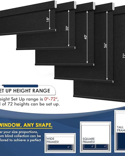 Motorized Blinds with Remote,100% Blackout Smart Roller Shades,Rechargeable Smart Blinds【Solar Panel Included】 Wireless Electric Cordless Shades with Cover Compatible with Alexa Black 39 * 72
