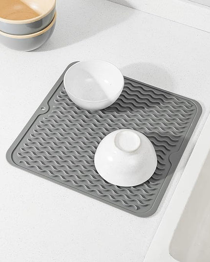 Silicone Dish Drying Mat for Multiple Usage,Easy clean,Eco-friendly,Heat-resistant Silicone Mat for Kitchen Counter or Sink,Refrigerator or Drawer liner Grey M 12 inches x 12 inches