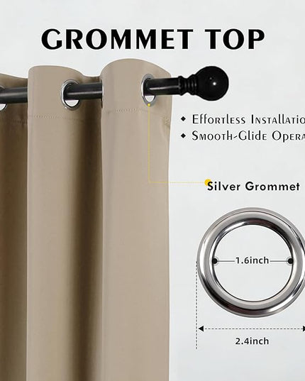 Room Darkening Curtains 54 Inch Length for Bedroom Living Room, Insulated Thermal Grommet Curtain Drapes, Blackout(60-90%,Not 100%) Window Treatment Decor, 2 Panels, 35x54, Taupe