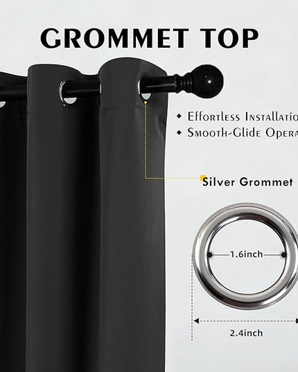 Room Darkening Curtains 84 Inch Length for Bedroom Living Room, Insulated Thermal Grommet Curtain Drapes, Blackout(60-90%,Not 100%) Window Treatment Decor, 2 Panels, 52x84, Black