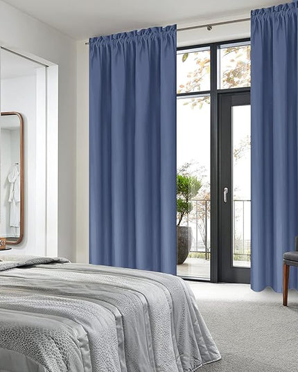 DWCN Blackout Curtains – Thermal Insulated, Energy Saving & Noise Reducing Bedroom and Living Room Curtains, Dusty Blue, W 42x L 72 Inch, Set of 2 Rod Pocket Curtain Panels