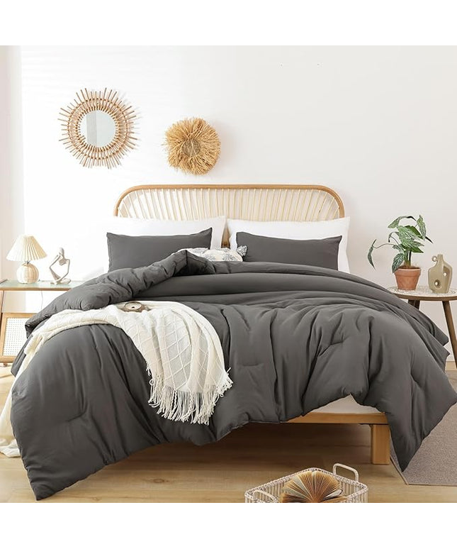 ROSGONIA Charcoal Grey Twin/Twin XL Comforter Set for Girls Boys, 1 Dark Gray Comforter & 1 Pillowcase, Lightweight Kids Comforter Soft Dorm Bedding