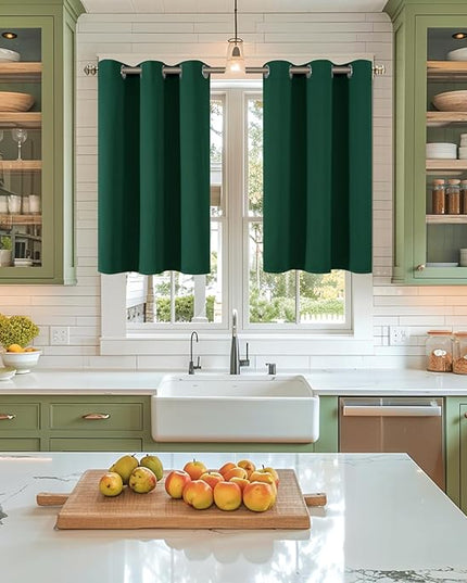 YoungsTex Emerald Green Blackout Curtains 36 Inch Length for Kitchen Cafe Window - Short Thermal Insulated Drapes with Grommet Privacy for Bedroom Bathroom, 2 Panels, 42 x 36 Inch