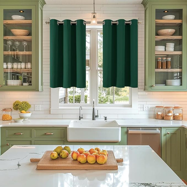YoungsTex Emerald Green Blackout Curtains 36 Inch Length for Kitchen Cafe Window - Short Thermal Insulated Drapes with Grommet Privacy for Bedroom Bathroom, 2 Panels, 42 x 36 Inch