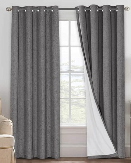 H.VERSAILTEX Linen Blackout Curtains 96 Inches Long 100% Absolutely Blackout Thermal Insulated Textured Linen Look Curtain Draperies Anti-Rust Grommet, Energy Saving with White Liner, 2 Panels, Grey