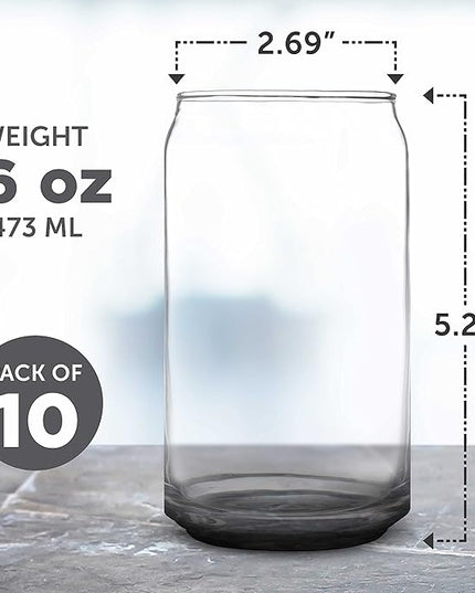 DISCOUNT PROMOS Beer Can Glasses Set of 10, 16 oz. Pint Sized, Soda Can Shape, Glassware, Black