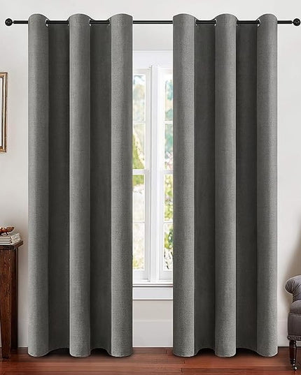 MIULEE Linen Blackout Curtains and Drapes 100% Room Darken Thermal Insulated Grommet Window Panels with Coating 2 PCs W 42 x L 84 inches Dark Grey