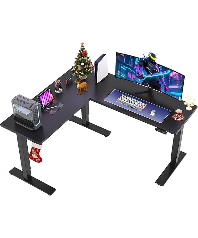 SANODESK L Shaped Standing Desk Adjustable Height, Electric Corner Standing Desk, 71 x 63 inch Sit Stand Computer Table with Splice Board, Black