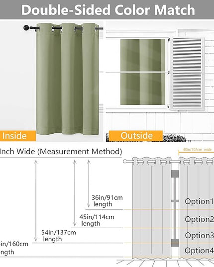 Simplebrand Sage Green Room Darkening Curtains for Bedroom 45 Inches Long 2 Panels Set, Sunlight Blocking Curtains for Small Windows, Grommet Energy Saving Thermal Insulated Short Drapes, 40Wx45L