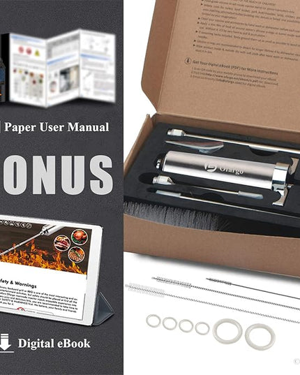 Ofargo Stainless Steel Meat Injector Syringe Kit with 4 Marinade Needles for BBQ Grill Smoker, Gifts for Men Dad Husband in Thanksgiving Christmas Day, 2-oz Large Capacity, Both Paper User Manual and E-Book Recipe