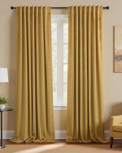 Gold Velvet Curtains 84 Inches Long Luxury Christmas Curtain for Living Room,Semi Black Out Blackout Holiday Curtain Drapes 84 Inch Length 2 Panels Set,Cortinas De Navidad Doradas Para Sala Navideñas