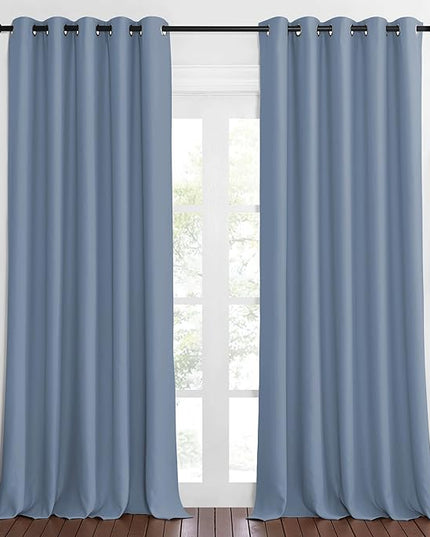 NICETOWN Sliding Door Window Treatment Blackout Patio Door Curtain Panels, Privacy Thermal Drapes for Bedroom Living Room Department with Grommet Top (Stone Blue, W66 x L110)