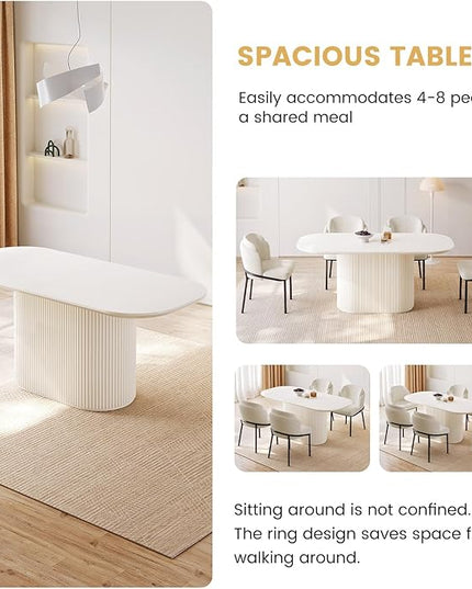 Guyii 7-Piece Oval Dining Table Set, 62.99" Modern Kitchen Table with 6 Chairs, Indoor Rectangular Dining Room Table for Kitchen, Living Room, Cream White