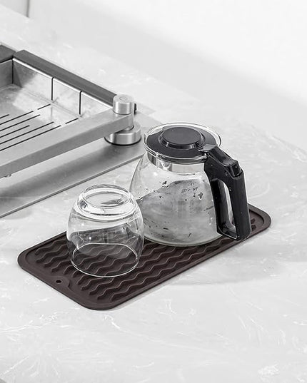 Silicone Dish Drying Mat for Multiple Usage,Easy clean,Eco-friendly,Heat-resistant Silicone Mat for Kitchen Counter or Sink,Refrigerator or Drawer Liner Coffee S 12 inches x 6 inches