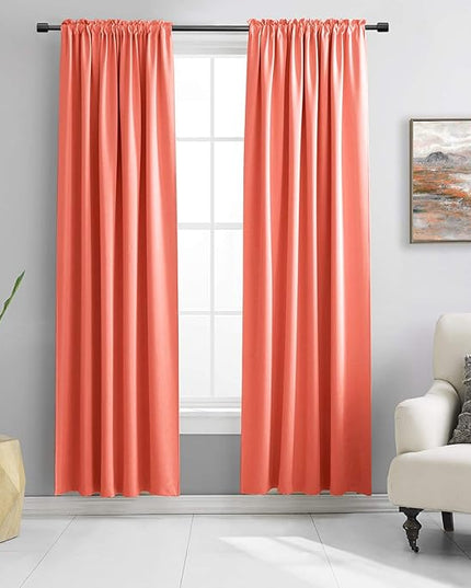 DONREN Coral Blackout Curtains Rod Pocket Curtain Panels -Thermal Insulated Curtains for Living Room (42 W x 84 L Inch,2 Panels)