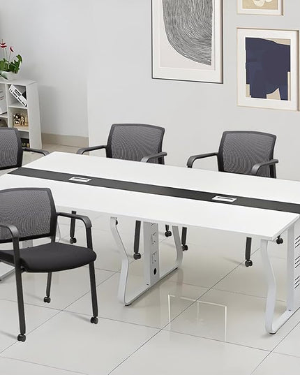 CLATINA Black Waiting Room Chair with Wheels Mesh Back Stacking Arm Chairs with Upholstered Fabric Seat and Ergonomic Lumbar Support for Office School Church Guest Reception