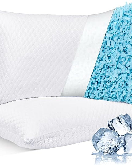 NTCOCO Cooling Bed Pillows King Size Pack of 2 for Sleeping Shredded Memory Foam Bed Pillows Adjustable Gel for Side Stomach Back Sleepers Washable Removable Cover