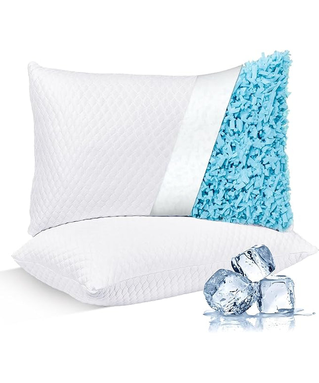 NTCOCO Cooling Bed Pillows King Size Pack of 2 for Sleeping Shredded Memory Foam Bed Pillows Adjustable Gel for Side Stomach Back Sleepers Washable Removable Cover