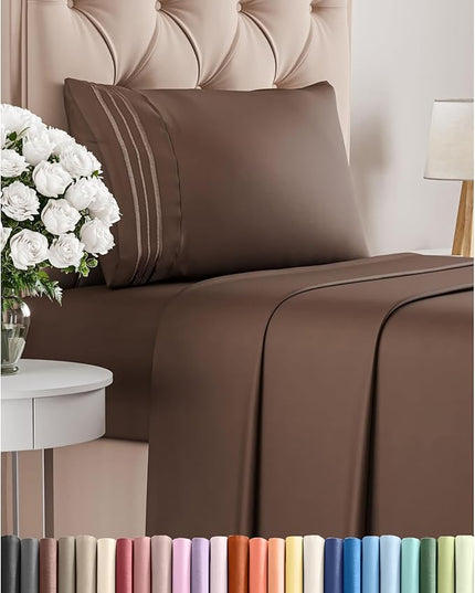 Twin Size 3 Piece Sheet Set - Comfy Breathable & Cooling Bed Sheets Set - Hotel Luxury Bedding for Women, Men, Kids, Teens, Boys & Girls - Deep Pockets, Ultra-Soft and Wrinkle Free - Oeko-Tex - Brown
