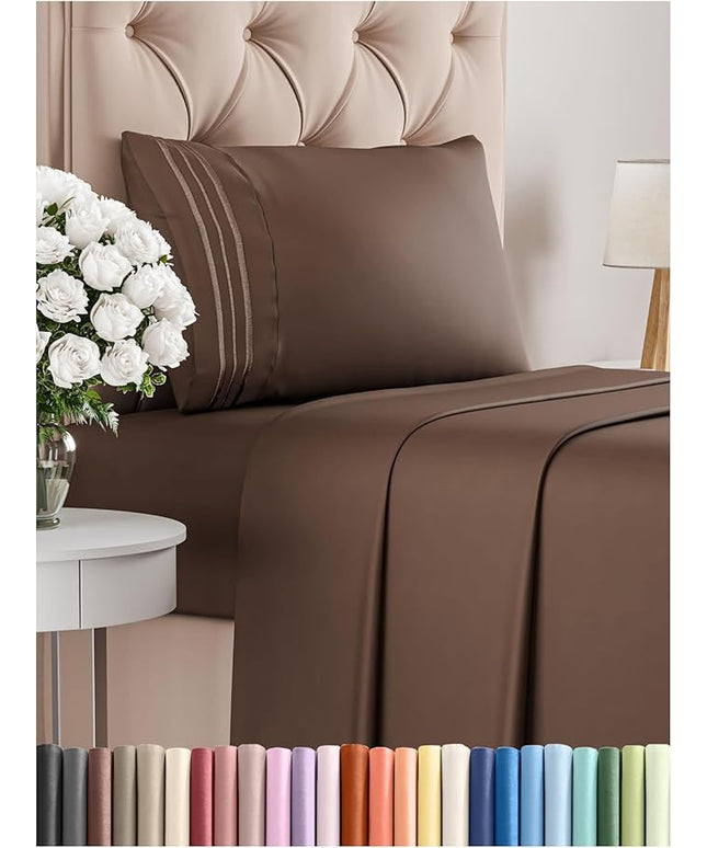 Twin Size 3 Piece Sheet Set - Comfy Breathable & Cooling Bed Sheets Set - Hotel Luxury Bedding for Women, Men, Kids, Teens, Boys & Girls - Deep Pockets, Ultra-Soft and Wrinkle Free - Oeko-Tex - Brown
