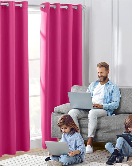 HOMEIDEAS Raspberry Blackout Curtains, Hot Pink Curtains for Bedroom 52 X 96 Inch Length 2 Panels Set Room Darkening Bedroom Curtains, Soundproof Thermal Grommet Window Curtains for Living Room