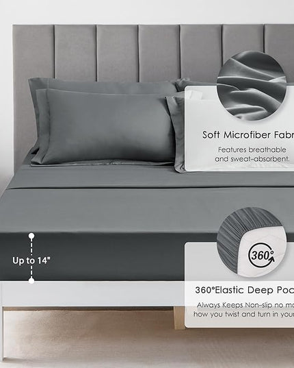 Love's cabin Oversized Queen Comforter Set Dark Grey, 7 Pieces Queen Bed in a Bag, All Season Queen Bedding Sets with 1 Comforter, 1 Flat Sheet, 1 Fitted Sheet, 2 Pillowcase and 2 Pillow Sham