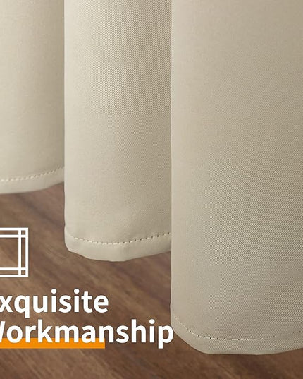 YoungsTex 48 Inch Length Beige Blackout Curtains for Short Windows - Thermal Insulated Drapes with Grommet Light Blocking for Bedroom Room Darkening Privacy, 2 Panels, 42 x 48 Inch