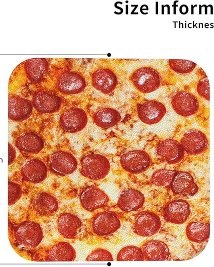 Marble Coasters Square Leather Drinks Coaster Set with Holder for Coffee Table Bar Home Decor 4 Inches Set of 6 (Pizza, One Size)