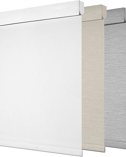 Boolegon Blackout Roller Shades for Windows, Cordless Jacquard Fabric-Matched Roller Blinds, Easy to Install Privacy UV Protection Blinds for Home, Office, Blackout Pure White, Custom Size