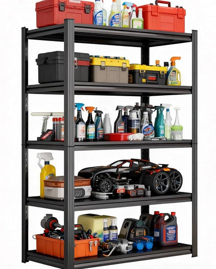 Garage Shelves,40''W Heavy-Duty Storage Shelves, Double-Layer Uprights, Thickened Shelves, Waterproof &Rustproof, Suitable for Indoor & Outdoor Use. (Black, 40''W*20''D*72''H, 5-Tier)