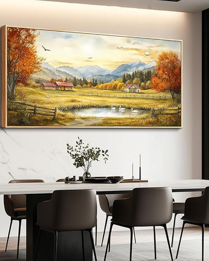 PHAOHUAXM Large Canvas Wall Decor For Living Room Wall Art For Farmhouse Office Mural For Bedroom Ink-Wash Landscape Paintings Print Artworks Pictures Dining Room Home Decor 30"X60" Wood Framed