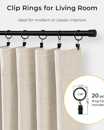 INOVADAY 100% Blackout Curtains for Bedroom, Black Out Curtains 108 Inch Long, Clip Rings Linen Blackout Drapes, Thermal Insulated Room Darkening for Living Room, 1 Panel - Cream,W102xL108
