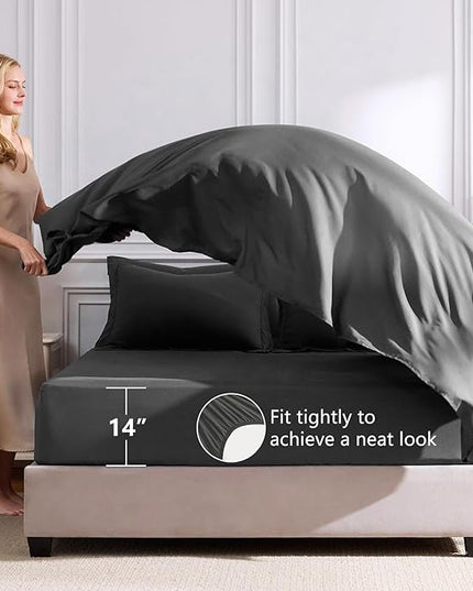CozyLux Queen Comforter Set Dark Grey - Bed in a Bag Queen Size 7 Pieces, Luxury Soft Bed Set for All Seasons, Bedding Set with Comforter, Sheets, Pillowcases & Shams, Dark Gray, Queen