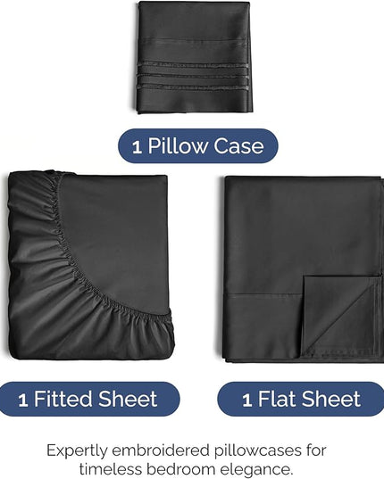 Twin XL Size 3 Piece Sheet Set - Comfy Breathable & Cooling Bed Sheets Set - Hotel Luxury Bedding for Women, Men, Kids, Teens, Boys & Girls - Deep Pockets, Ultra-Soft, Wrinkle Free - Oeko-Tex - Black