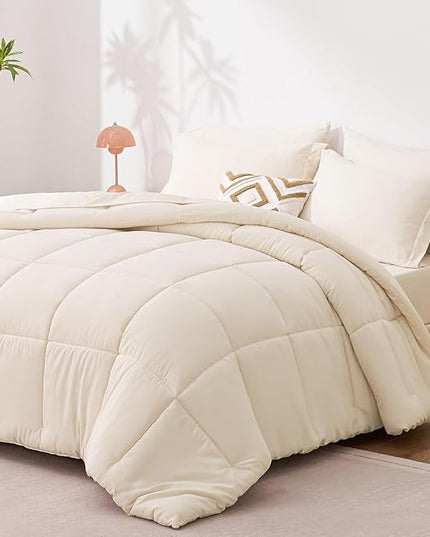 Love's cabin California King Comforter Set Beige, 7 Pieces California King Bed in a Bag, All Season Bedding Sets with 1 Comforter, 1 Flat Sheet, 1 Fitted Sheet, 2 Pillowcase and 2 Pillow Sham