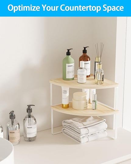 Corner Shelf Countertop Organizer - Set of 2 Corner Shelves for Kitchen Cabinet Organizer, Spice Rack, Stackable Bathroom Stand and Storage, Sink Rack, Corner Cabinet, Counter Decor, Natural Beige