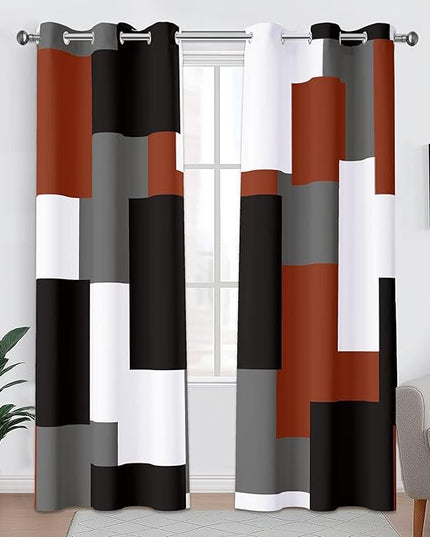 Burnt Orange 100% Blackout Curtains for Bedroom 84 inch Length 2 Panels Set Grey Modern Abstract Geometric Fall Black Out Curtains Insulated Room Darkening Window Drapes for Living Room, 42Wx84L