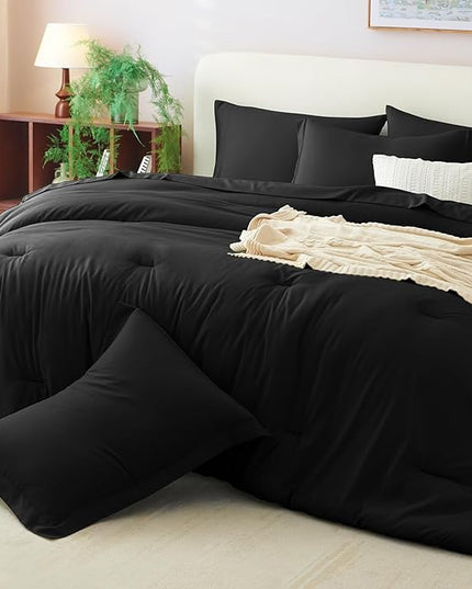 CozyLux Twin XL Comforter Set Black, 5 Pieces Bed in a Bag Twin Extra Long Comforter Set with Sheets, 5PC Bedding Sets with Down Alternative Comforter, Sheets, Pillowcase & Sham for All Seasons
