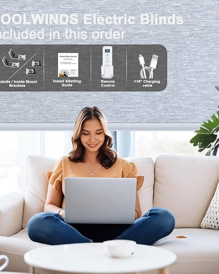 Motorized Blinds with Remote Smart Blackout Shades Electric Curtains Automatic Roller Blinds Shades for Indoor Windows Cordless with Alexa Google Home(Blackout Cloud Grey,W53x H62)