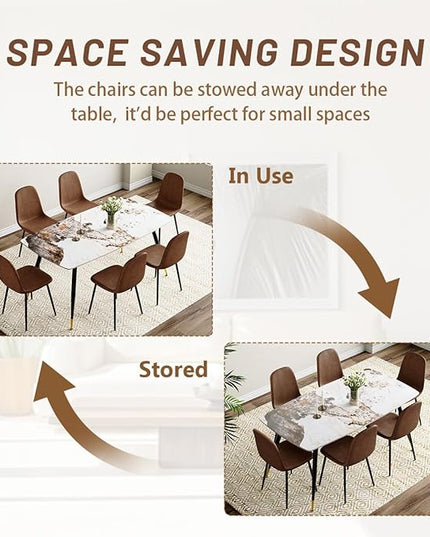 Dinner Table Set for 6, Sintered Stone Kitchen Table Top and Modern Chairs Set of 6 for Kitchen Dining Room