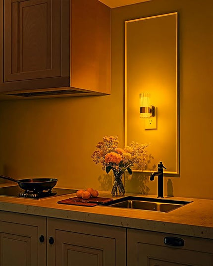 Night Light, Night Lights Plug into Wall, LED Amber NightLight with Dusk to Dawn Auto Light Sensor, Amber Light 0-100LM Adjustable Brightness, Wall Sconce Style Design for Bedroom Hallway, 2 Pack