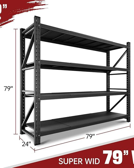 7000LBS Storage Shelves,79" W Garage Shelving Heavy Duty Metal Adjustable Garage Shelves, Shelving Units Industrial Shelving for Warehouse,79" W x 24" D x 79" H,Black