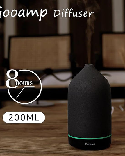 200ML Ceramic Essential Oil Diffuser - Ultrasonic Aromatherapy & Humidifier with 7-Color LED Lights, Auto Shut-Off, Black, 1H/3H/6H Timer | Scent for Home, Office, Yoga