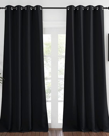 NICETOWN Blackout Bedroom Window Curtain Drape - (52 by 120 inches, Black, Sold as 1 Panel) Thermal Insulated Solid Grommet Drape for Hall/Dining Room